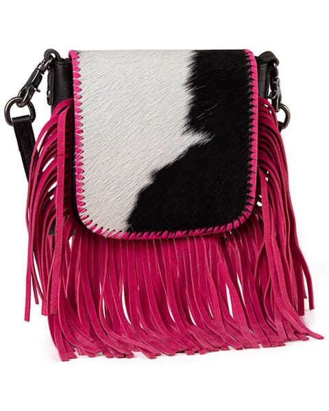 Image #1 - Montana West Women's Hair-On Fringe Crossbody Bag, Pink, hi-res
