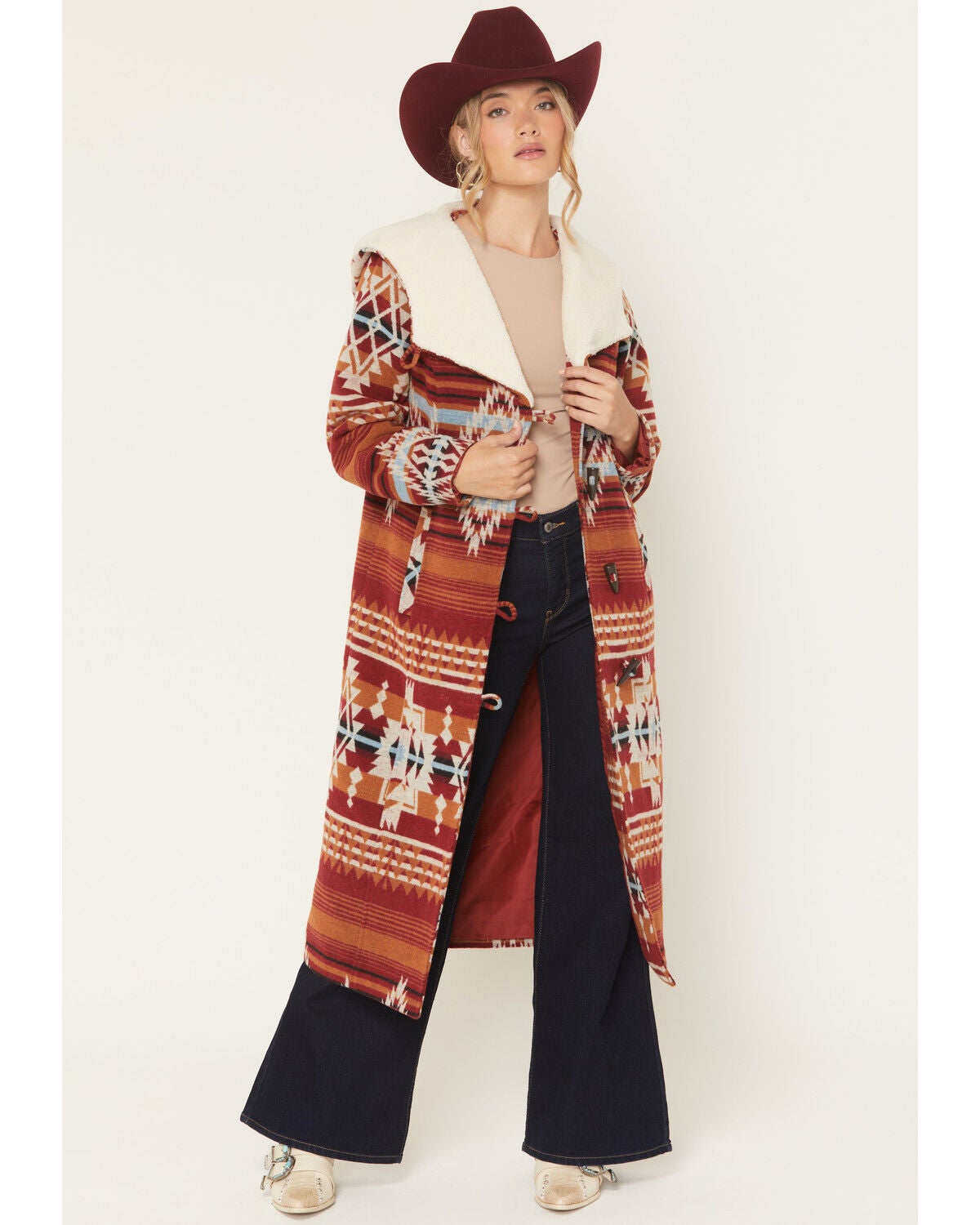 Panhandle Slim Women's Southwestern Print Hook & Loop Hooded Coat, Multi, hi-res