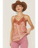 Miss Me Women's Medallion Print Lace Trim Cami, Rust Copper, hi-res