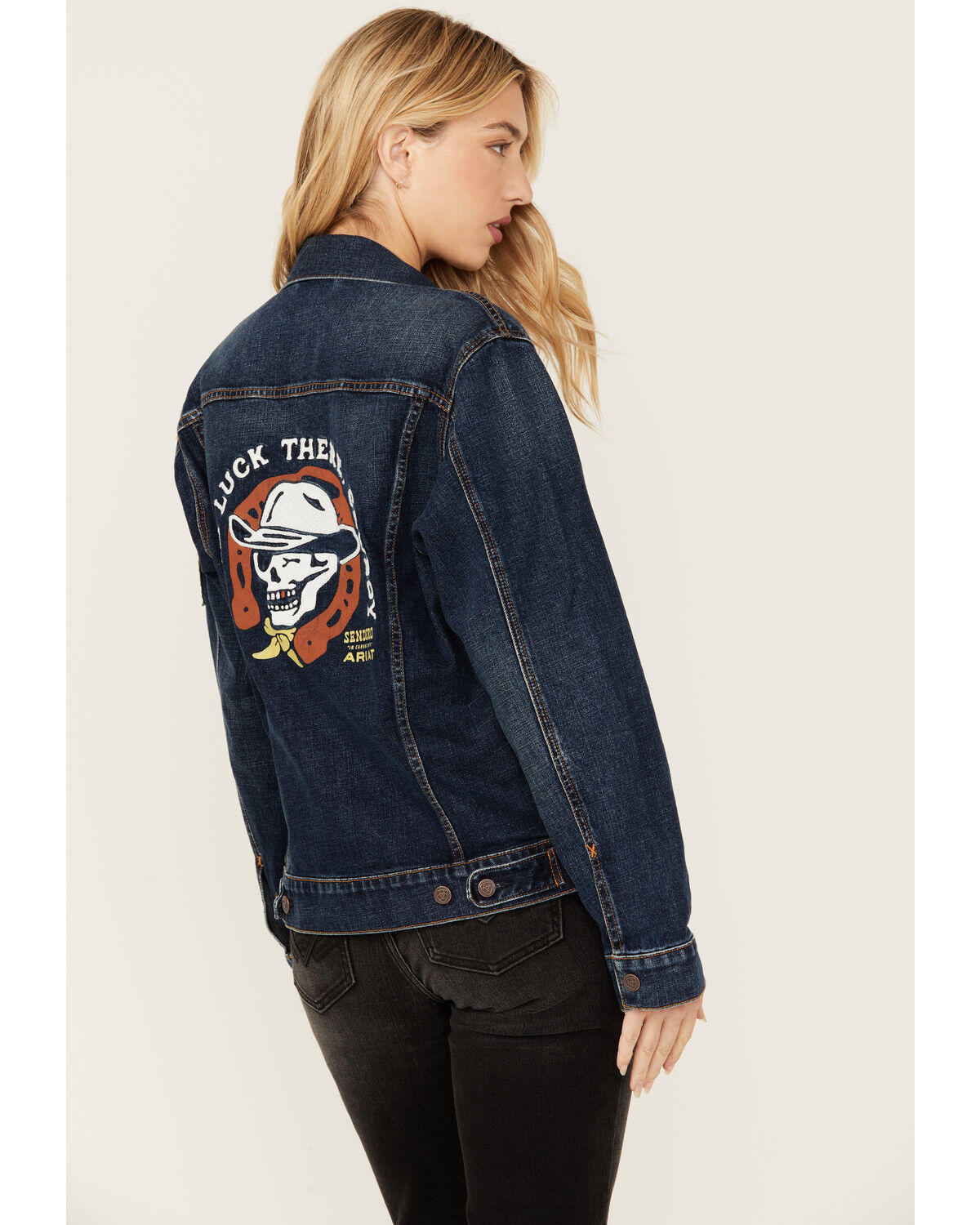 Image #4 - Ariat X Sendero Women's Denim Trucker Jacket, Dark Wash, hi-res