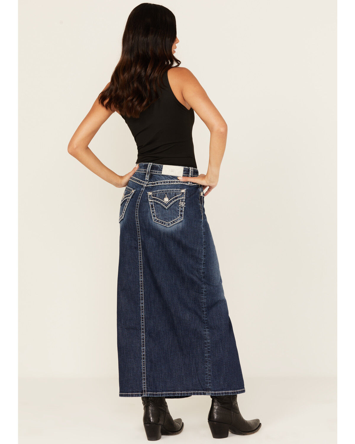 Image #3 - Miss Me Women's Dark Wash Denim Midi Skirt, Dark Wash, hi-res
