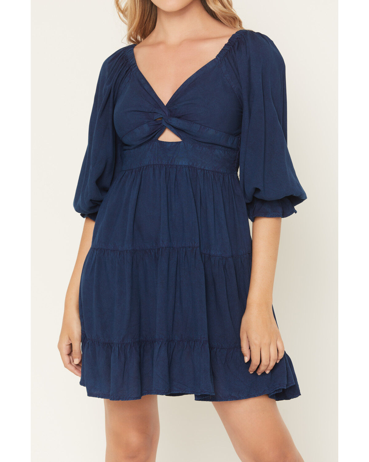 Image #3 - Angie Women's Acid Wash Long Sleeve Mini Dress, Dark Wash, hi-res