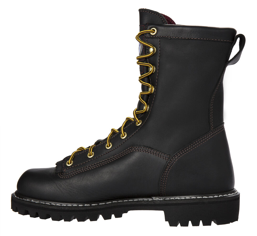 Georgia Insulated Low Heel Logger Work Boots - Round Toe, Black, hi-res