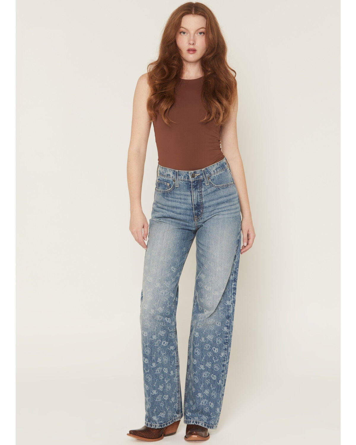 Image #1 - Cruel Girl Women's Medium Wash Casey High Rise Branded Straight Denim Jeans, Medium Wash, hi-res