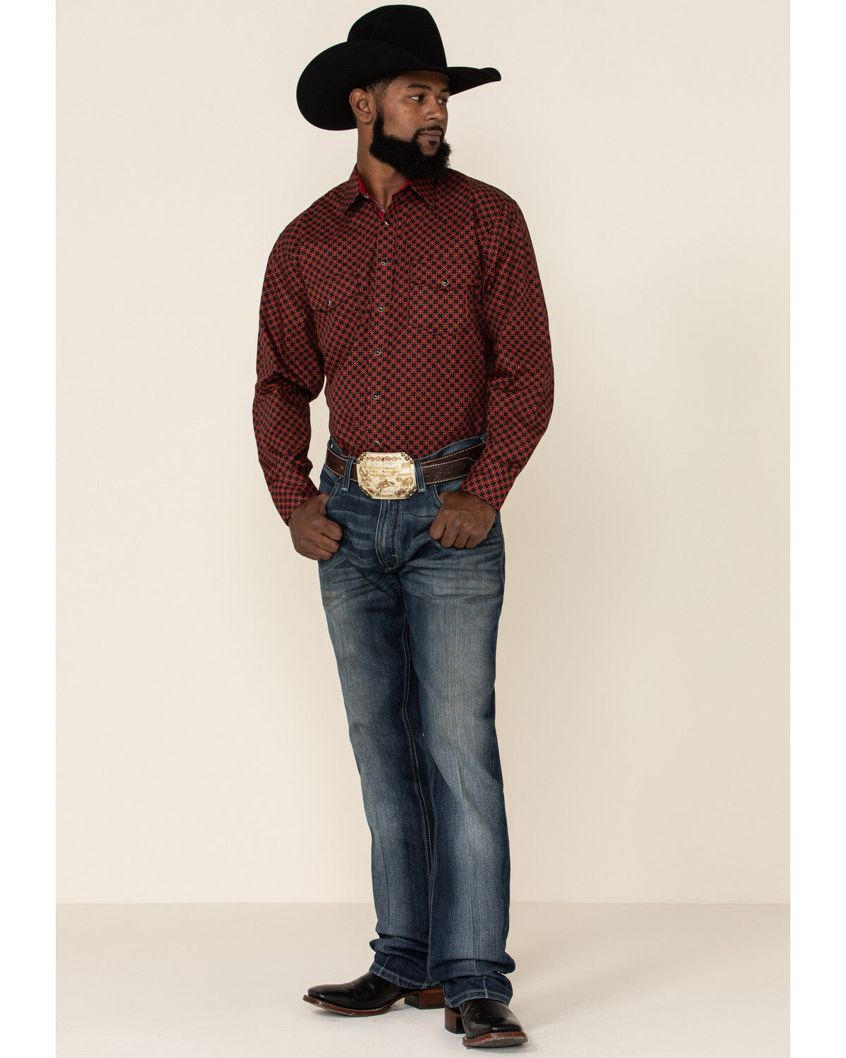 Image #2 - Resistol Men's Red Camden Geo Print Long Sleeve Western Shirt, , hi-res