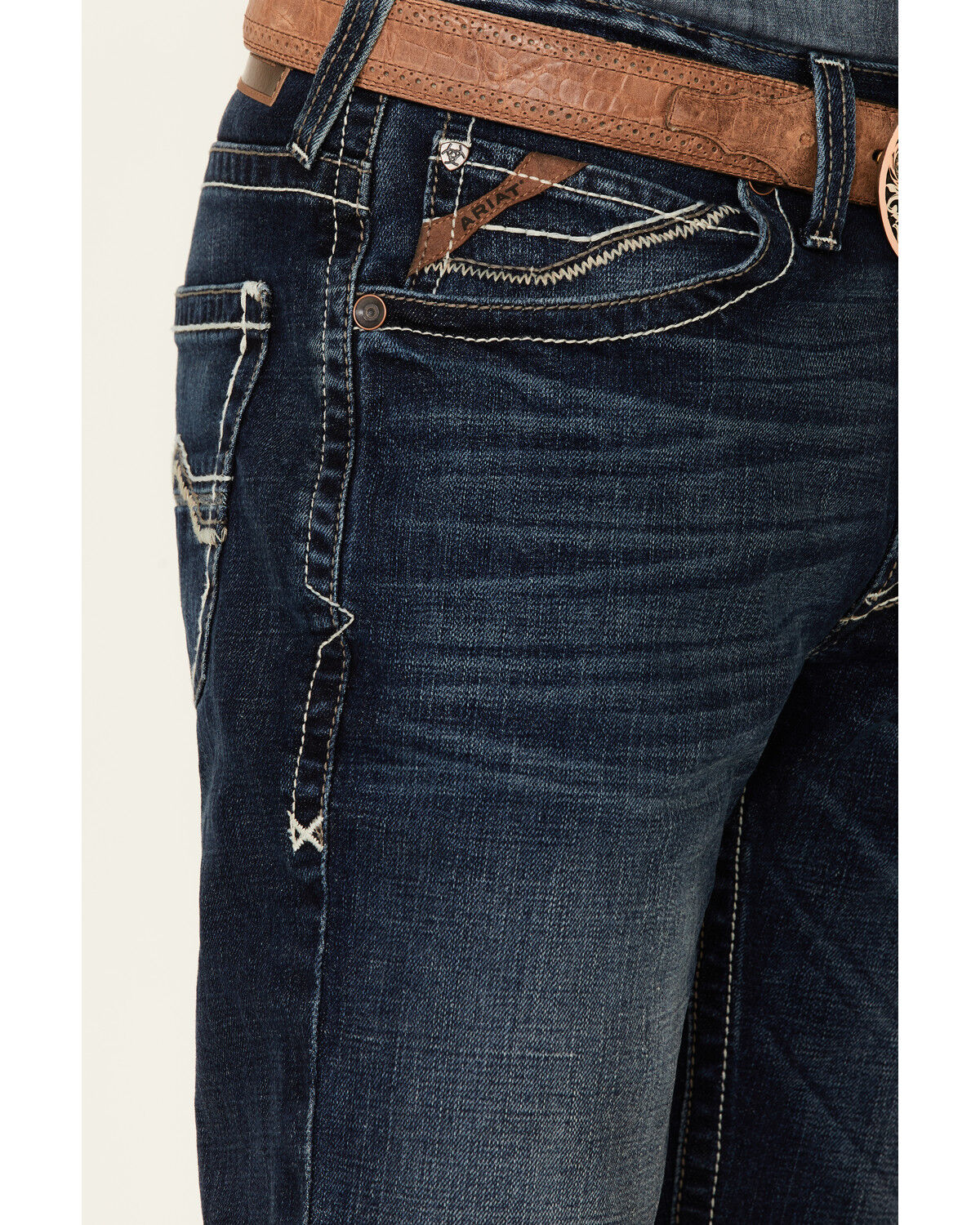 Image #3 - Ariat Men's M4 Barstow Denali Dark Wash Stretch Relaxed Straight Jeans, Blue, hi-res