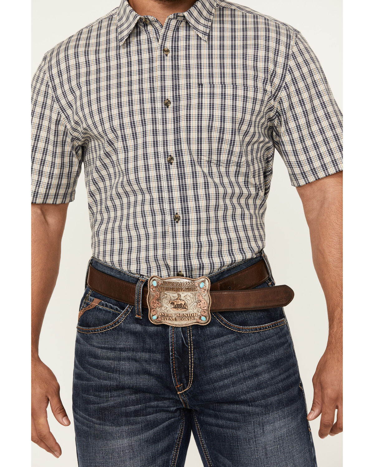 Image #3 - Cody James Men's Plaid Print Short Sleeve Button-Down Stretch Western Shirt, Navy, hi-res