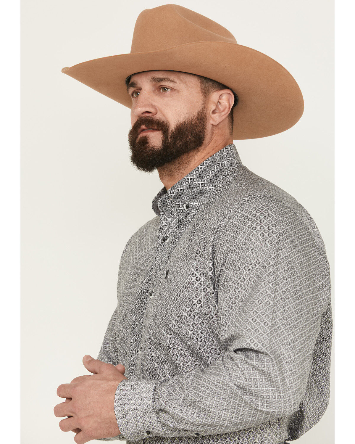 Image #2 - Rodeo Clothing Men's Geo Print Long Sleeve Button-Down Shirt, Grey, hi-res