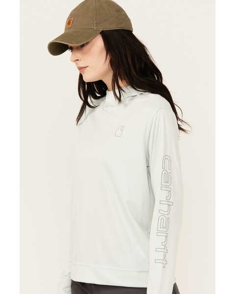 Image #2 - Carhartt Women's Force Sun Defender Relaxed Fit Lightweight Logo Hooded Graphic Long Sleeve , Seafoam, hi-res