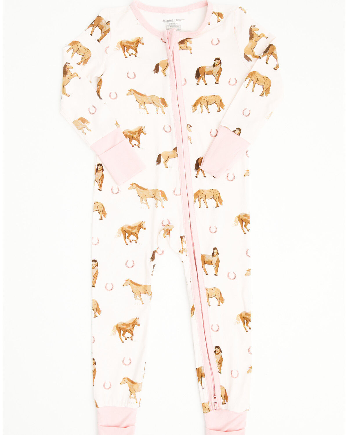 Image #1 - Angel Dear Infant Girls' Horse Print Footie Onesie, Pink, hi-res