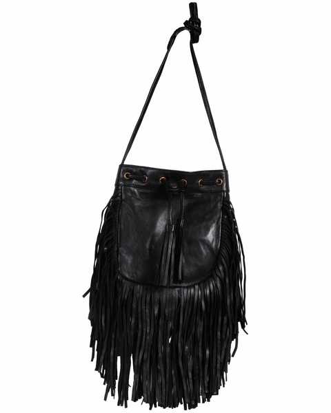 Scully Women's Fringe Leather Handbag , Black, hi-res