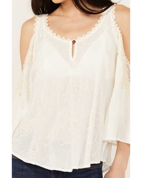 Image #3 - Wild Moss Women's Embroidered Cold Shoulder Top , Ivory, hi-res