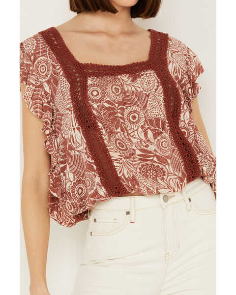 Image #3 - Angie Women's Butterfly Sleeve Floral Top, Rust Copper, hi-res