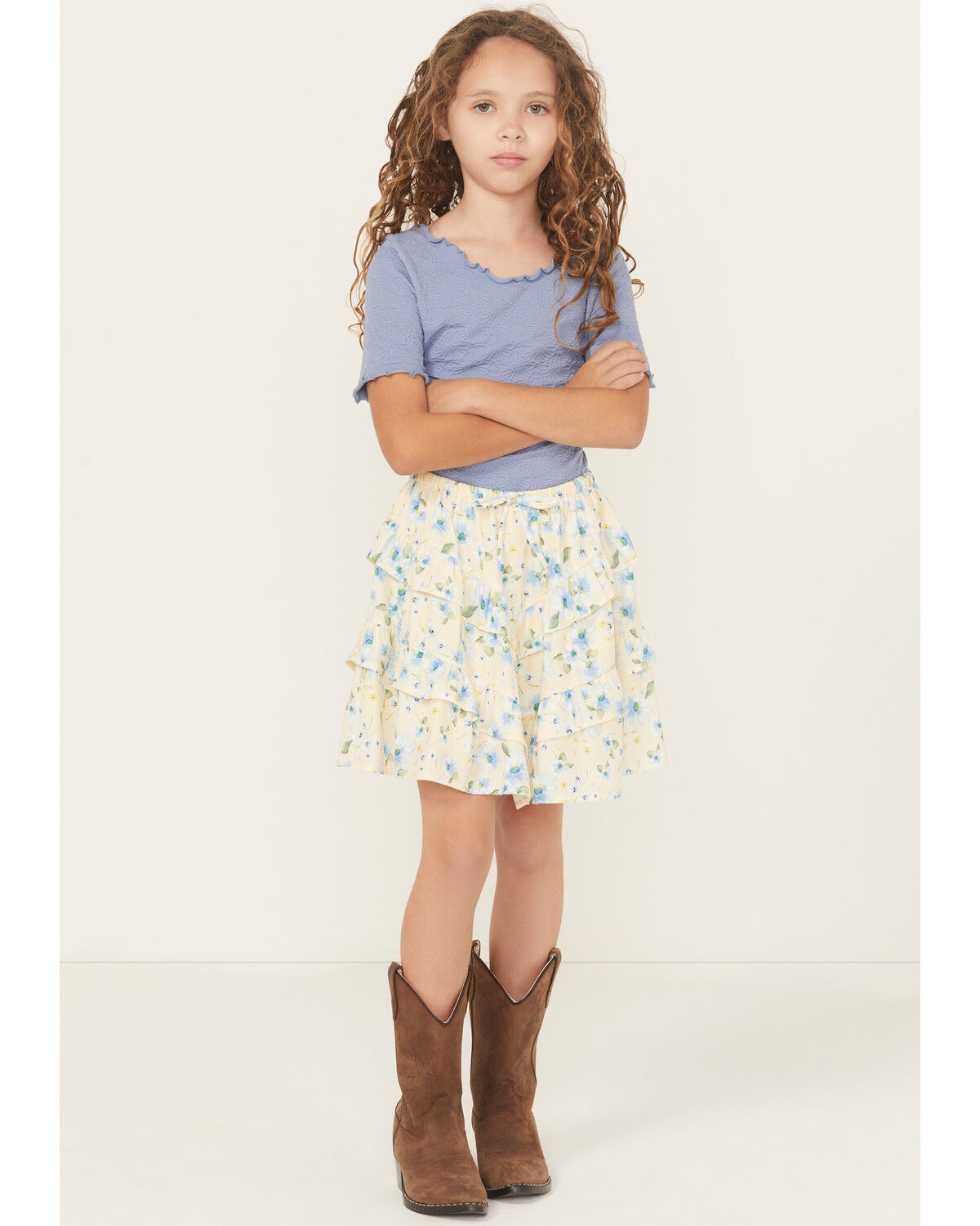 Image #1 - Trixxi Girls' Floral Print Ruffle Skirt, Yellow, hi-res