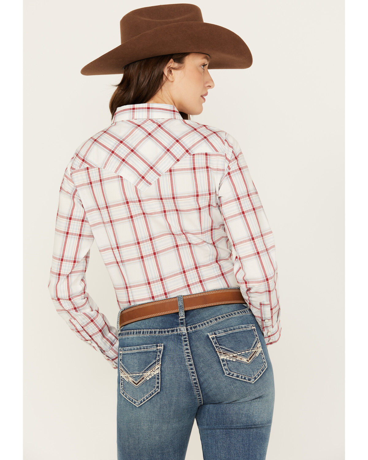 Image #4 - Wrangler Women's Plaid Print Long Sleeve Snap Western Shirt, Blue/red, hi-res