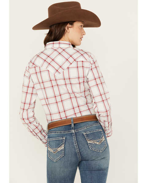 Image #4 - Wrangler Women's Plaid Print Long Sleeve Snap Western Shirt, Blue/red, hi-res