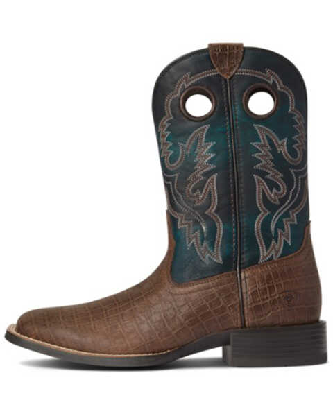 Ariat Men's Crocodile Print Sport Buckout Western Performance Boots - Broad Square Toe, Brown, hi-res