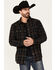 Image #1 - Moonshine Spirit Men's Giggin Plaid Print Long Sleeve Snap Western Shirt, Black, hi-res