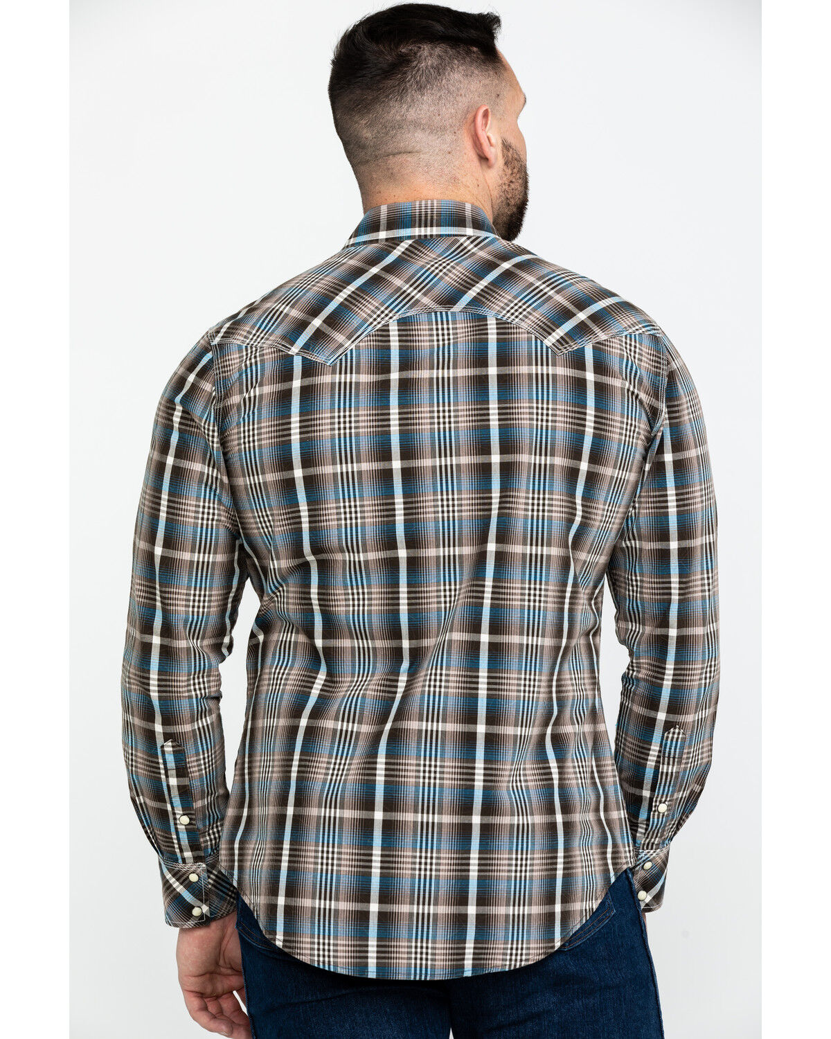 Image #2 - Rock & Roll Denim Men's Plaid Print Long Sleeve Snap Western Shirt, Teal, hi-res