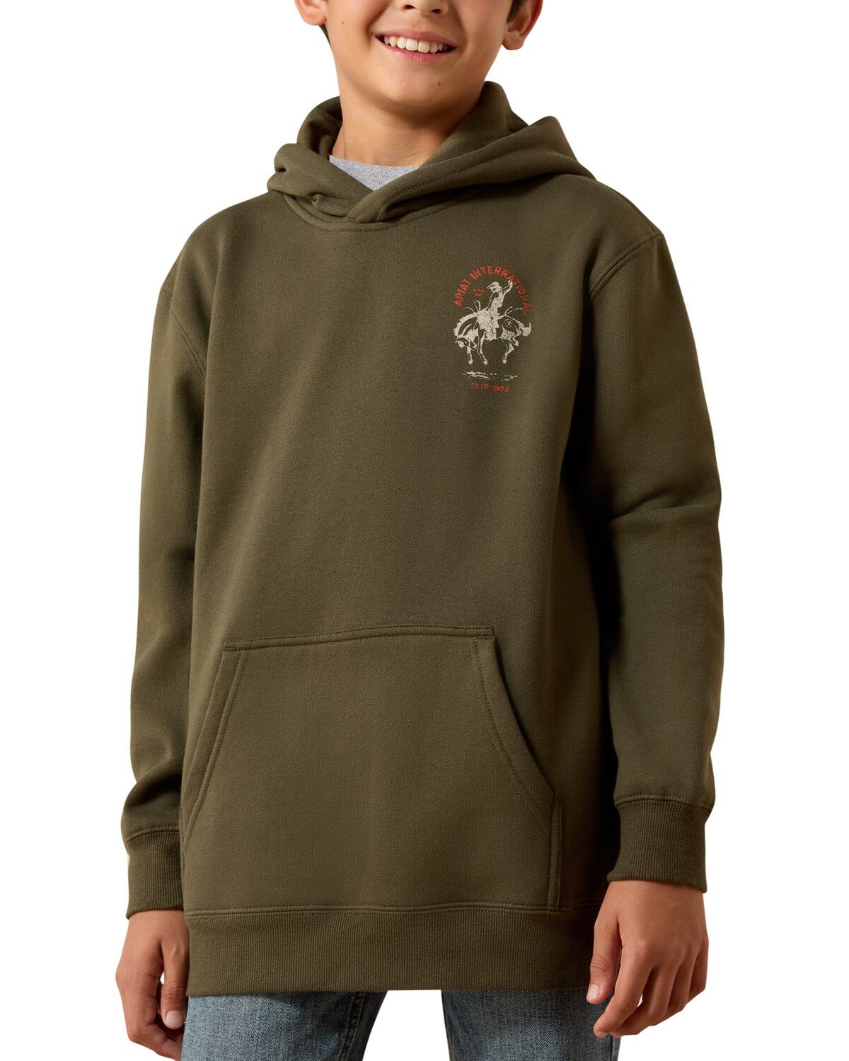 Image #2 - Ariat Boys' Rodeo Logo Graphic Hooded Sweatshirt, Green, hi-res