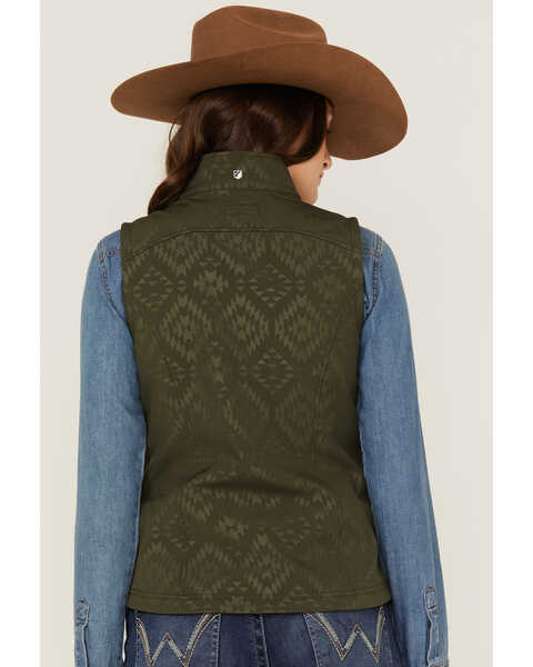 Image #5 - RANK 45® Women's Southwestern Print Softshell Riding Vest, Olive, hi-res