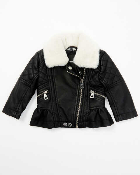 Urban Republic Infant Girls' Fur Collar Moto Jacket , Black, hi-res