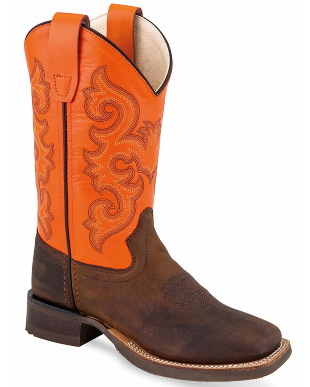 Old West Boys' Six Row Stitch Western Boots - Square Toe, Brown, hi-res