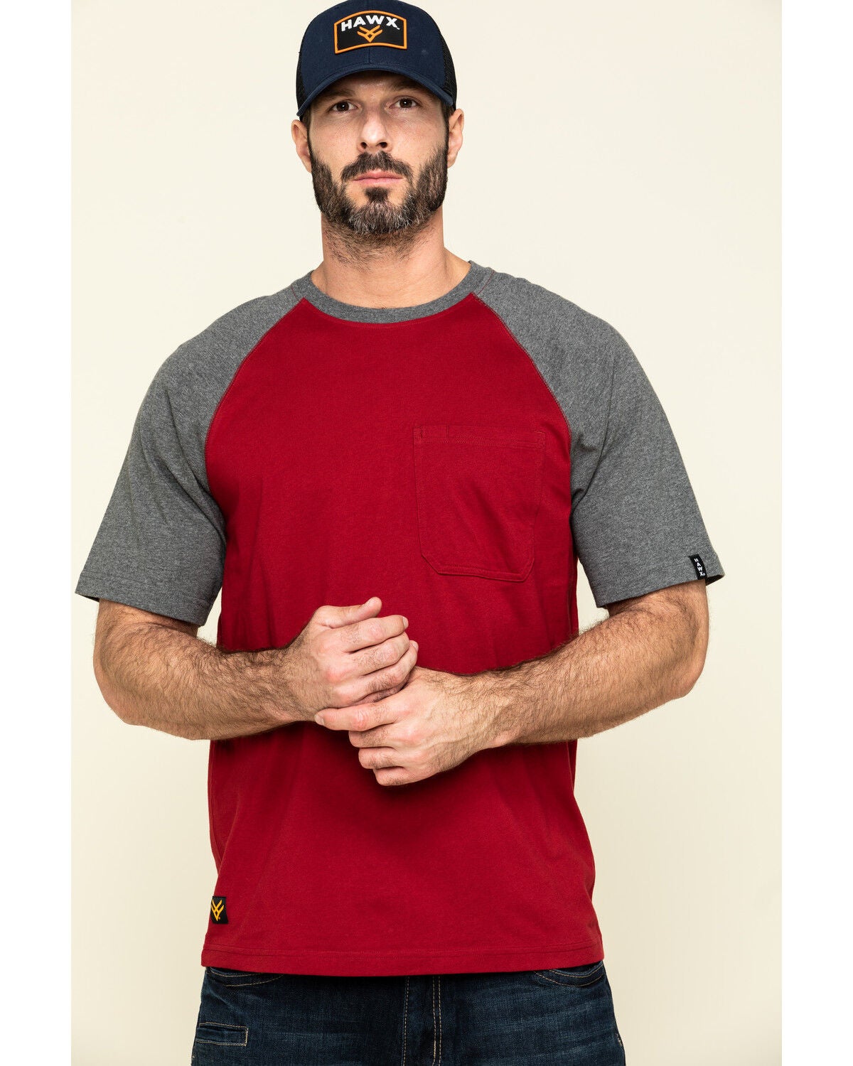 Hawx Men's Red Midland Short Sleeve Baseball Work T-Shirt, Red, hi-res