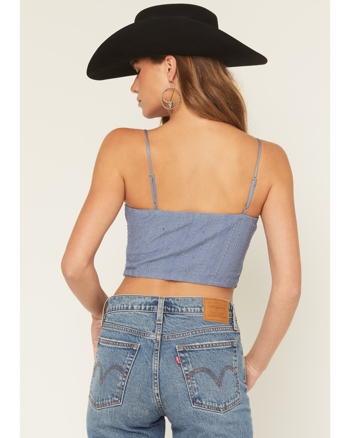 Image #4 - Miss Me Women's Studded Cropped Tank Top, Blue, hi-res