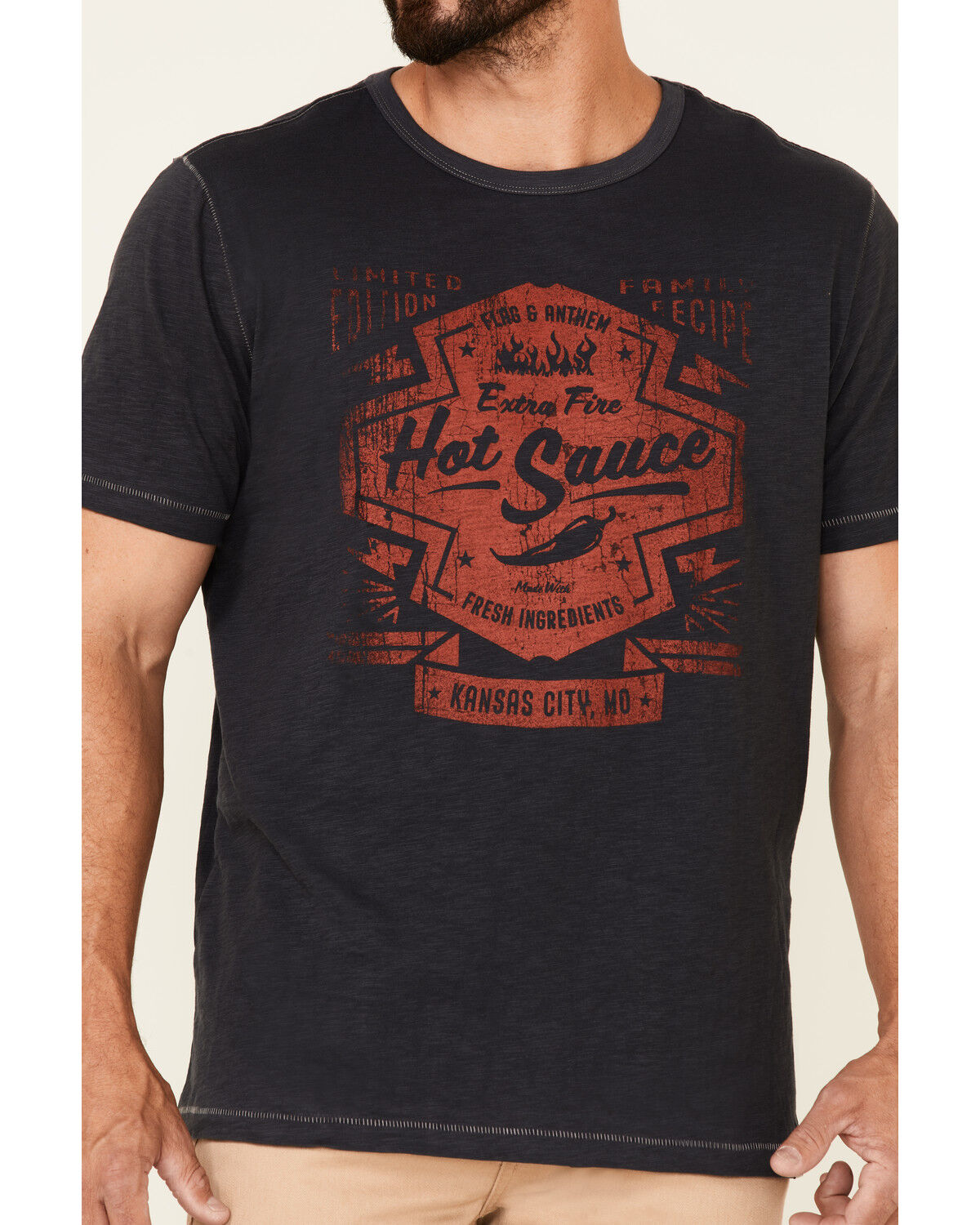 Image #3 - Flag & Anthem Men's Navy Fire Hot Sauce Graphic Slub Short Sleeve T-Shirt, Navy, hi-res