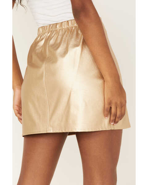 Image #4 - Rock & Roll Denim Women's Metallic Pleather Mini Skirt, Gold, hi-res