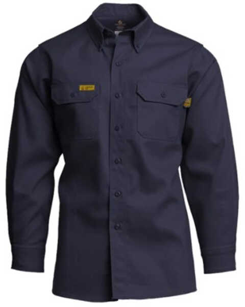 Image #1 - Lapco Men's FR Solid Navy Gold Label Long Sleeve Button Down Uniform Work Shirt, Navy, hi-res