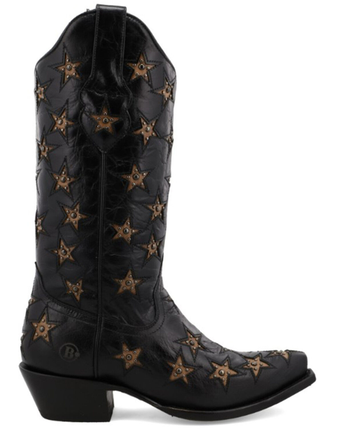 Image #2 - Black Star Women's Marfa Star Inlay Studded Leather Western Boot - Snip Toe, Black, hi-res