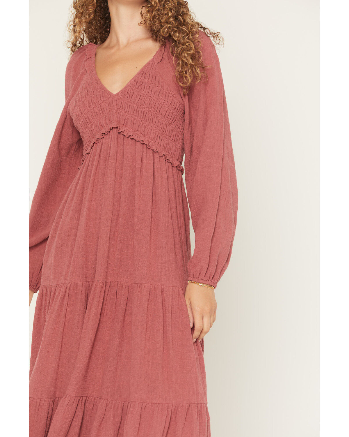 Image #3 - Yura Women's Long Sleeve Smocked Tiered Midi Dress, Rose, hi-res