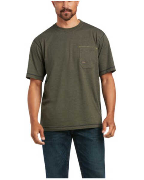 Image #1 - Ariat Men's Heather Sage Rebar Workman Reflective Flag Graphic Short Sleeve Work Pocket T-Shirt , Sage, hi-res