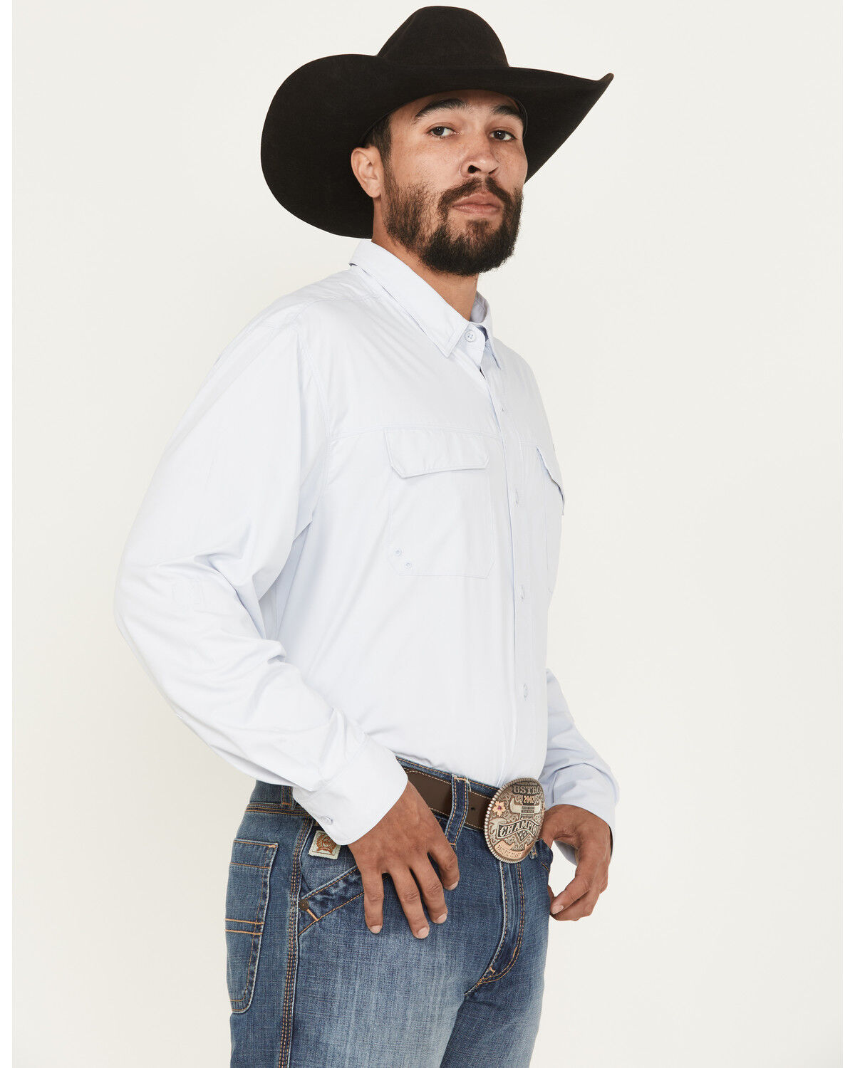 Image #2 - Ariat Men's VenTek Outbound Solid Long Sleeve Button-Down Western Shirt - Tall, Light Blue, hi-res