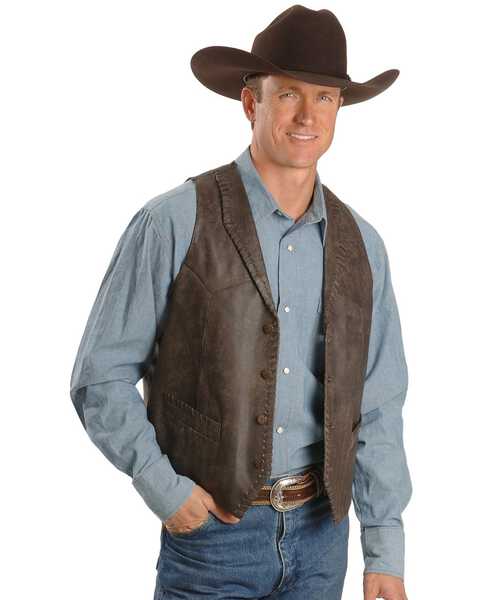 Scully Men's Whipstitch Lamb Leather Vest, Brown, hi-res