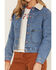 Wrangler Women's Light Wash Denim Sherpa Collar Western Jacket, Blue, hi-res