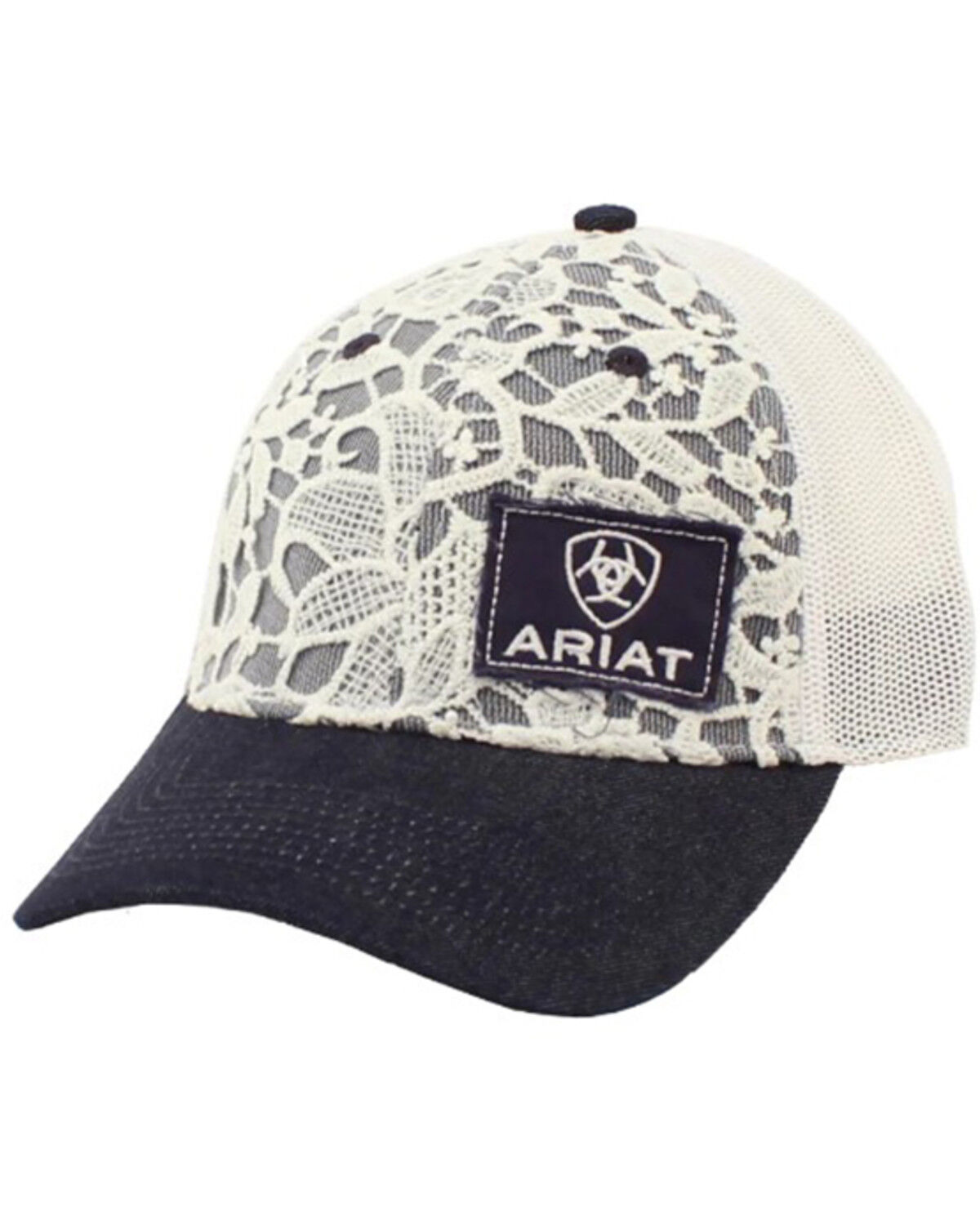 Image #1 - Ariat Women's Lace Overlay Denim Ball Cap, Blue, hi-res