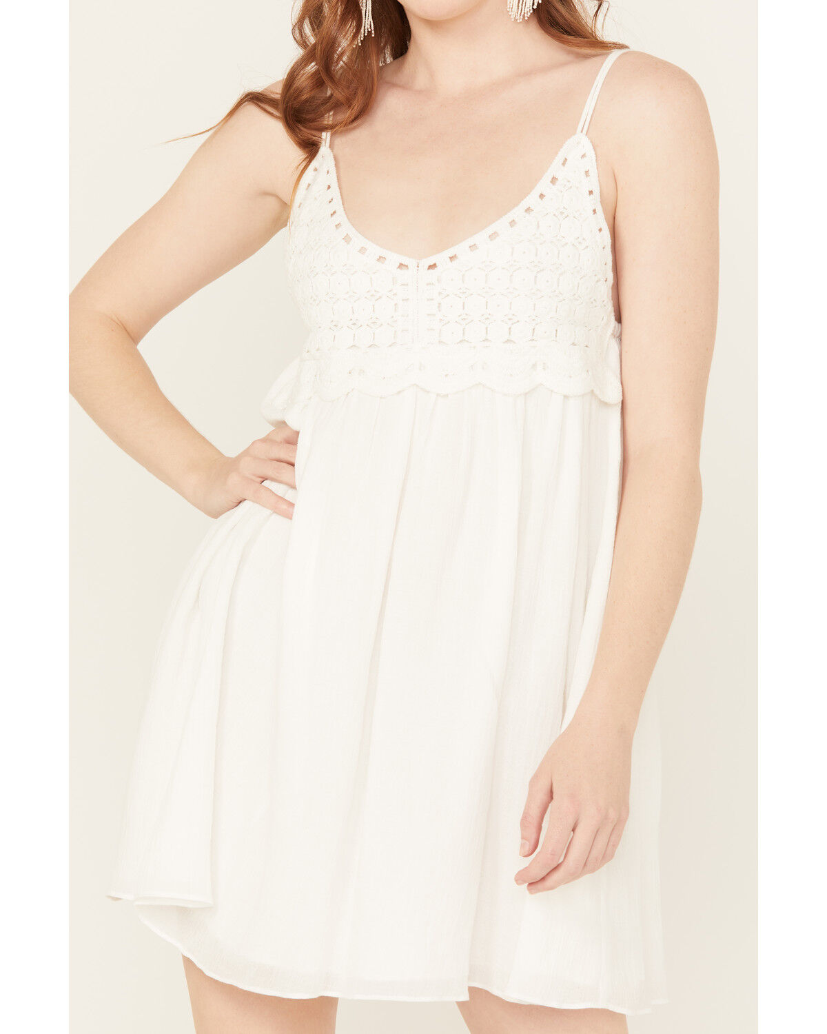 Image #3 - Yura Women's Crochet Accent Sleeveless Mini Dress, White, hi-res