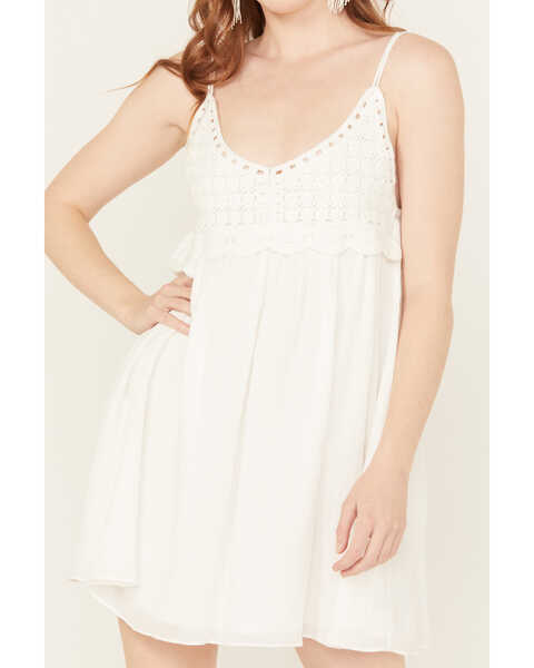 Image #3 - Yura Women's Crochet Accent Sleeveless Mini Dress, White, hi-res