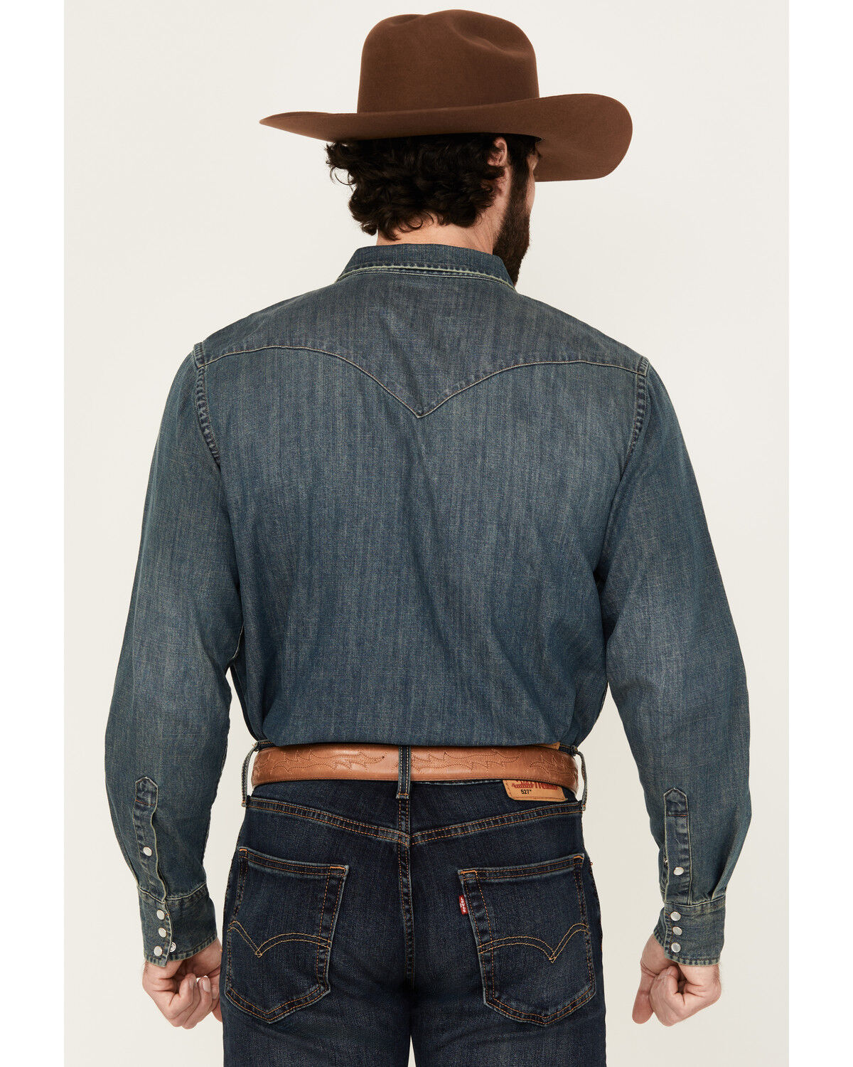 Image #4 - Cody James Men's Medium Wash Denim Long Sleeve Pearl Snap Western Shirt, Medium Wash, hi-res