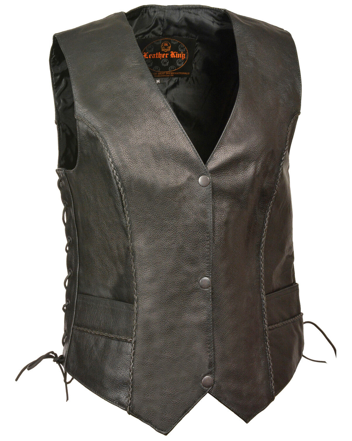Image #1 - Milwaukee Leather Women's Thin Braid Snap Front Vest - 3X, Black, hi-res