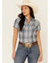 Ariat Women's R.E.A.L Delighful Yarn Dye Plaid Short Sleeve Western Core Shirt , Blue, hi-res