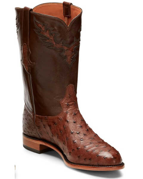 Tony Lama Men's Exotic Ostrich Skin Western Boots - Round Toe, Antique, hi-res