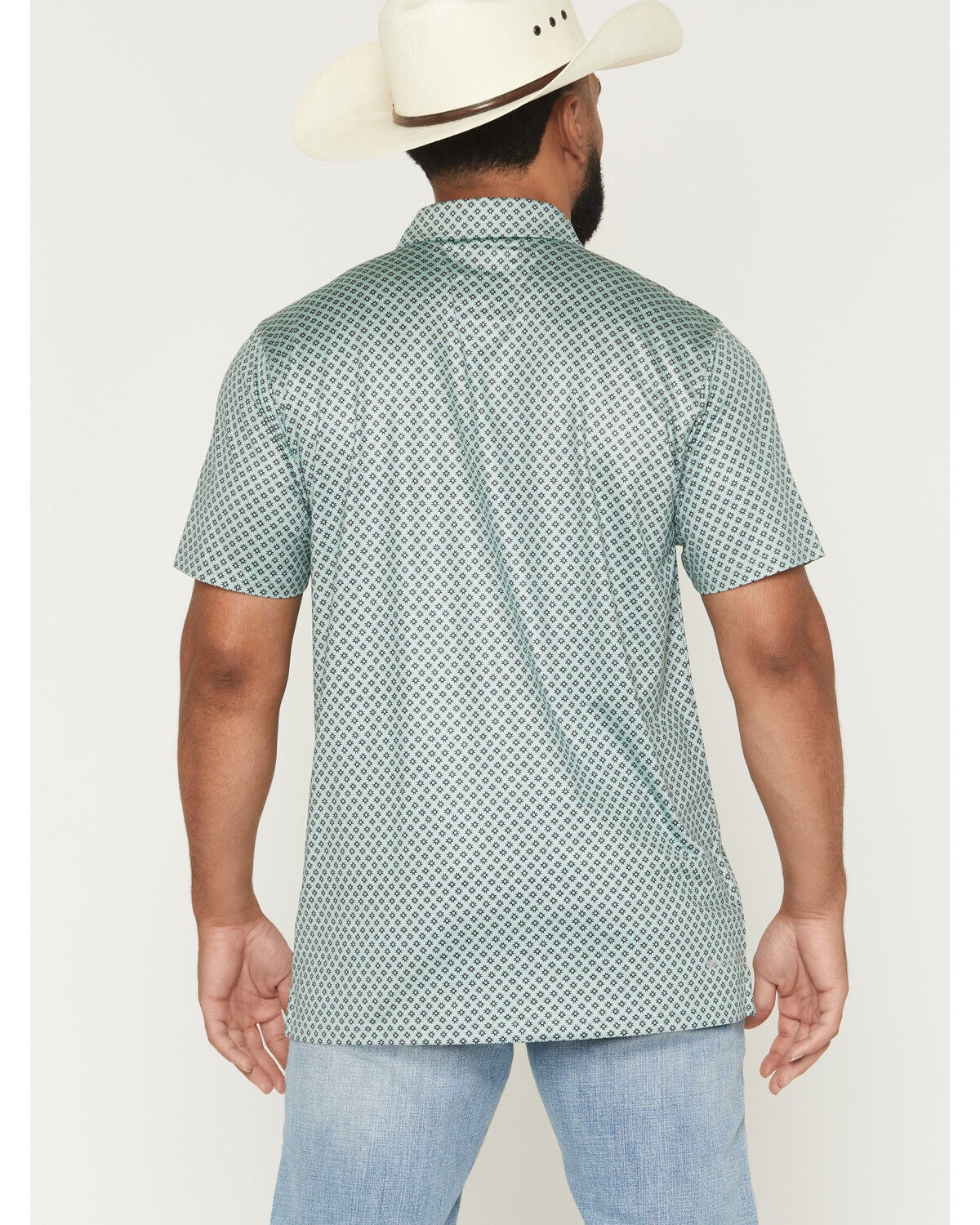 Image #4 - Ariat Men's Fitted Micro Geo Print Short Sleeve Polo, Green, hi-res