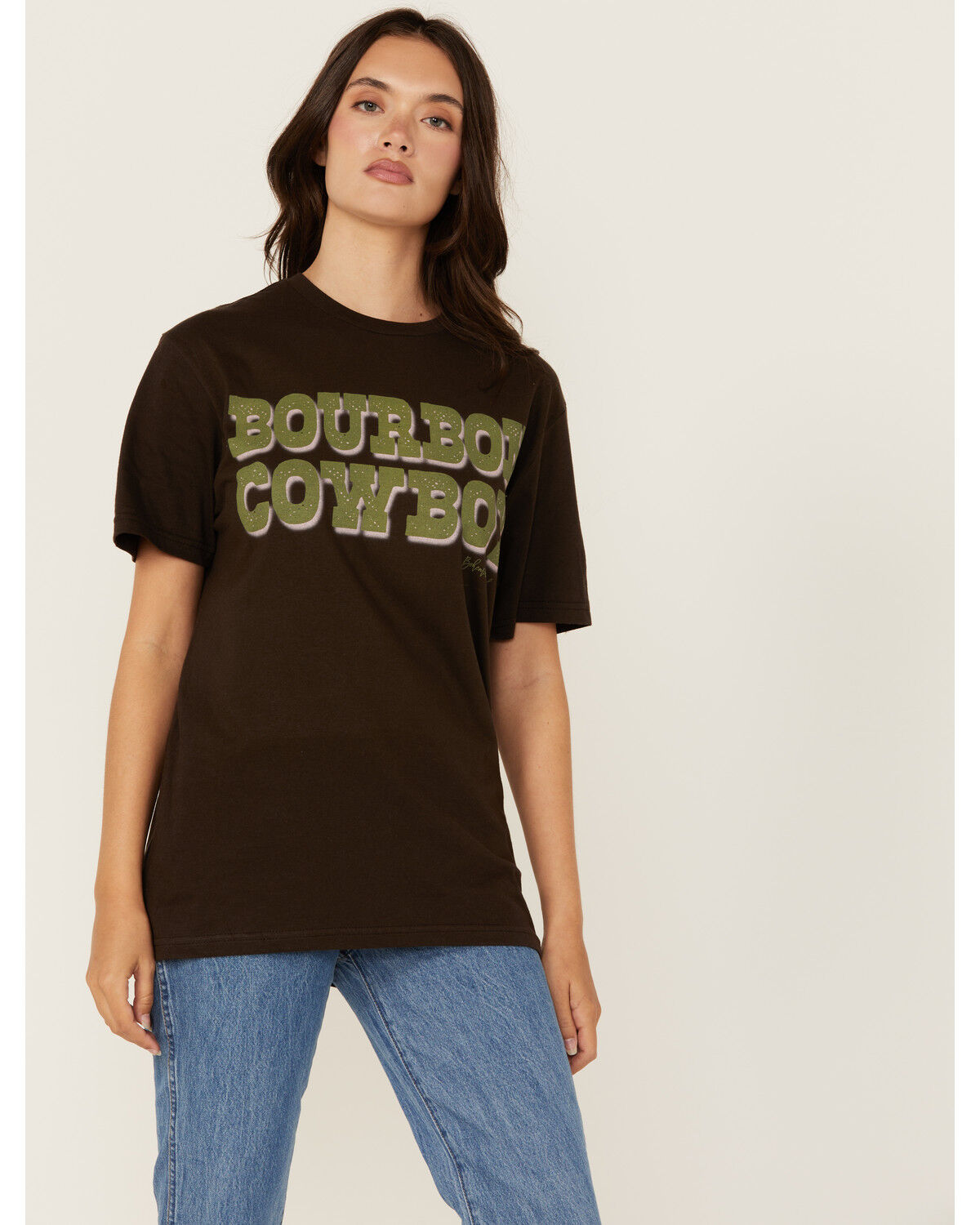 Image #1 - Bohemian Cowgirl Women's Bourbon Cowboy Short Sleeve Graphic Tee, Chocolate, hi-res