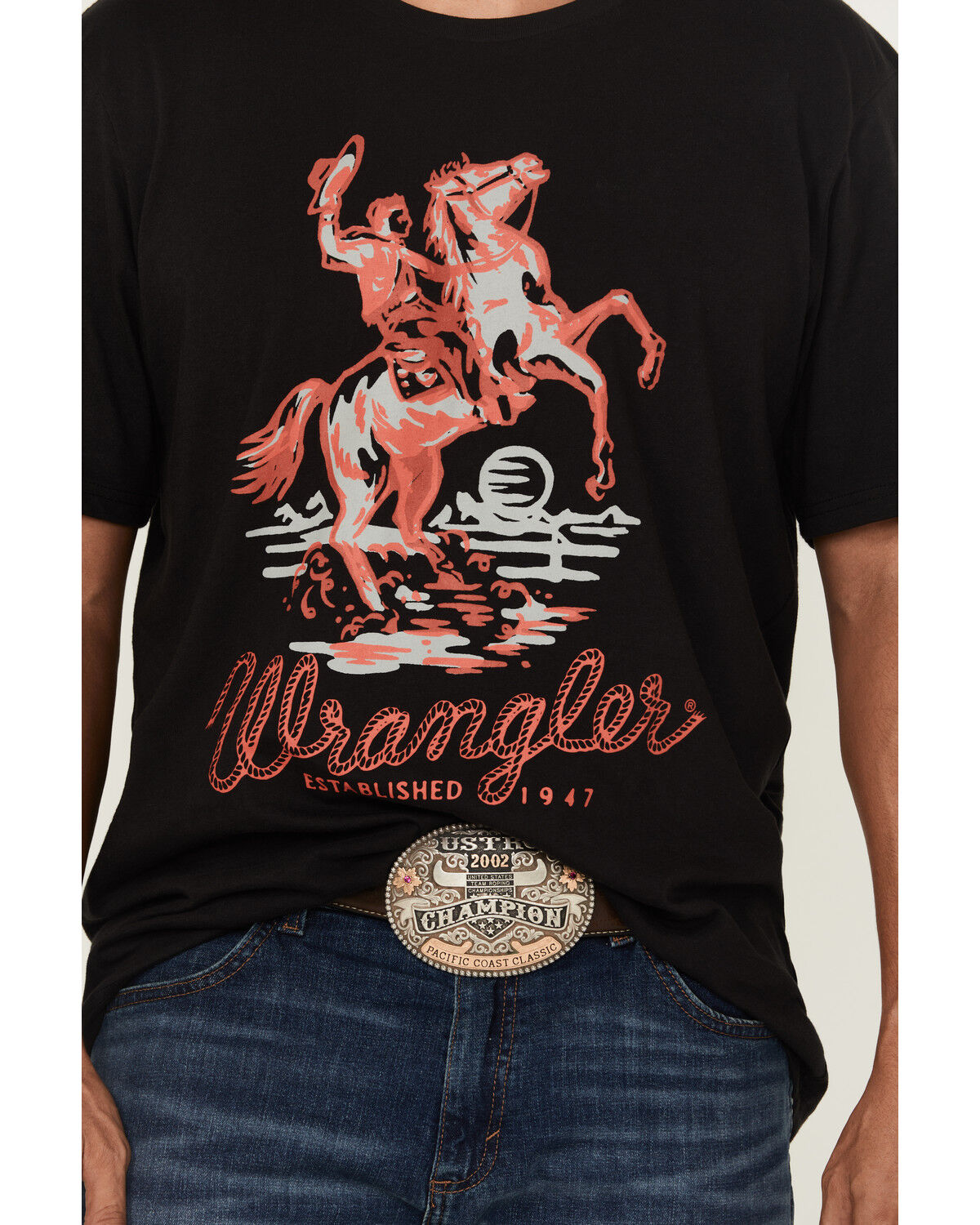 Image #3 - Wrangler Men's Neon Cowboy Short Sleeve Graphic T-Shirt, Black, hi-res