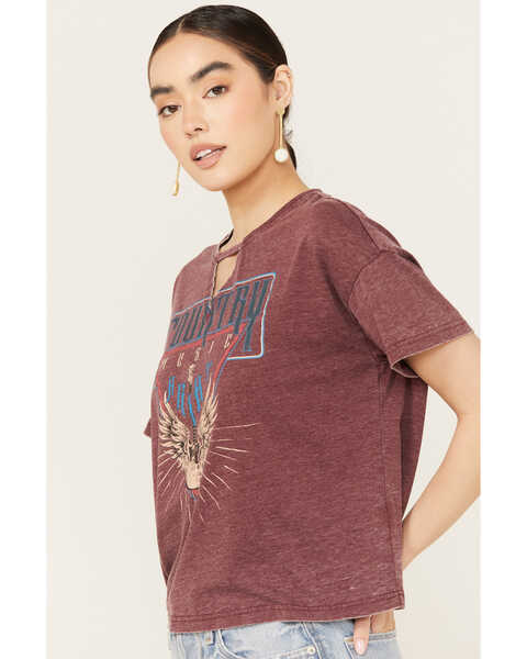 Image #2 - Ariat Women's Rock n Roll Keyhole Neck Short Sleeve Graphic Tee, Wine, hi-res