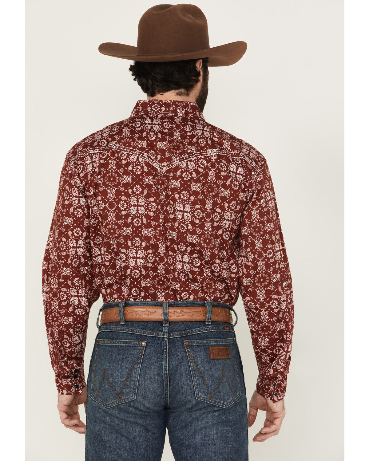 Image #4 - Cowboy Hardware Men's Bandana Long Sleeve Snap Stretch Western Shirt, Red, hi-res